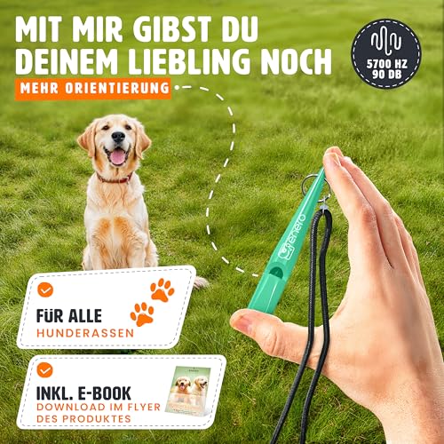 ENERO® Hundepfeife mit praktischem Umhängeband - Perfektes Hundezubehör mit genormter Frequenz - Ideal für Hundetraining - hörbar & weitreichend (Türkis)
