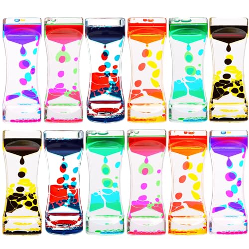 SUNPROUND 12 Pack Liquid Motion Bubbler Sensory Toys, Liquid Timer Desktop Colorful Hourglass Liquid Bubbler, Small Calming Relaxing Toys Sensory Autism ADHD Fidget Toys