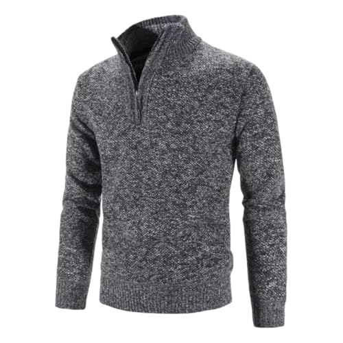 Men's Knit Pullover with a Half-Zip Stand Collar, Casual Solid Color Sweater