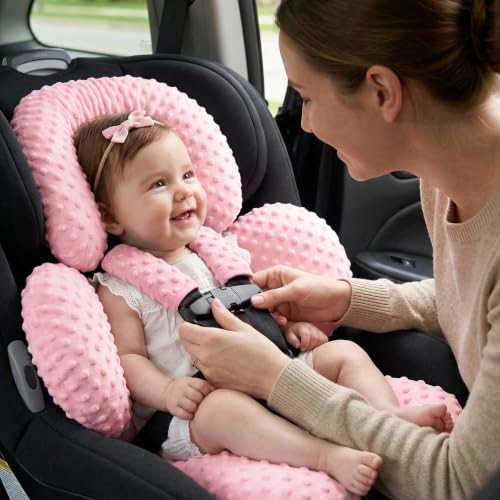 Image of Pro Goleem Infant Car Seat Insert, Baby Head Neck Body Support, Soft Minky Newborn Car Seat Insert, 2-in-1 Reversible, Boys and Girls, Dusty Pink