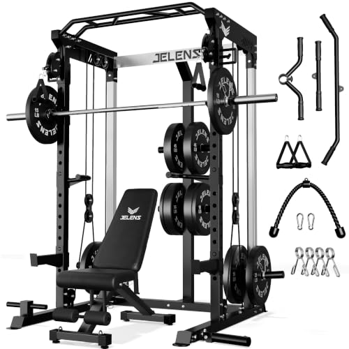 Image of JELENS C21 Power Cage, 2000LBS Multi-Function Power Rack with Independent Dual Pulley System, All-in-One Squat Rack for Cable Crossover, Home Gym Workout Machine