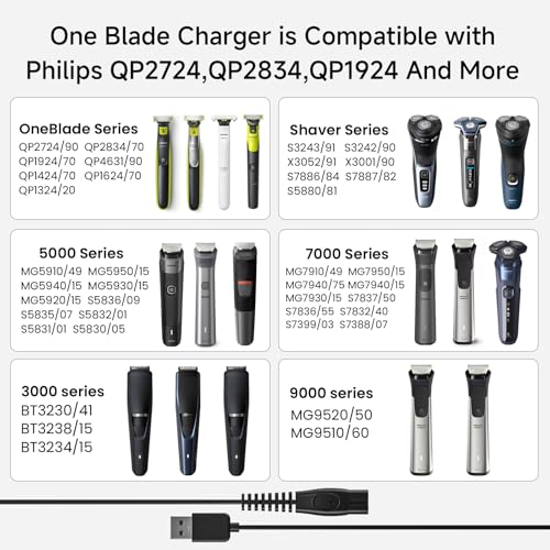 Image of 5V USB Charger Cable for Philips Norelco One Blade Charger,5V USB Charging Cable Compatible with Philips Norelco One Blade MG5910 MG7910 MG9510QP2724 QP2834 QP6531 Shaver Replacement Charger