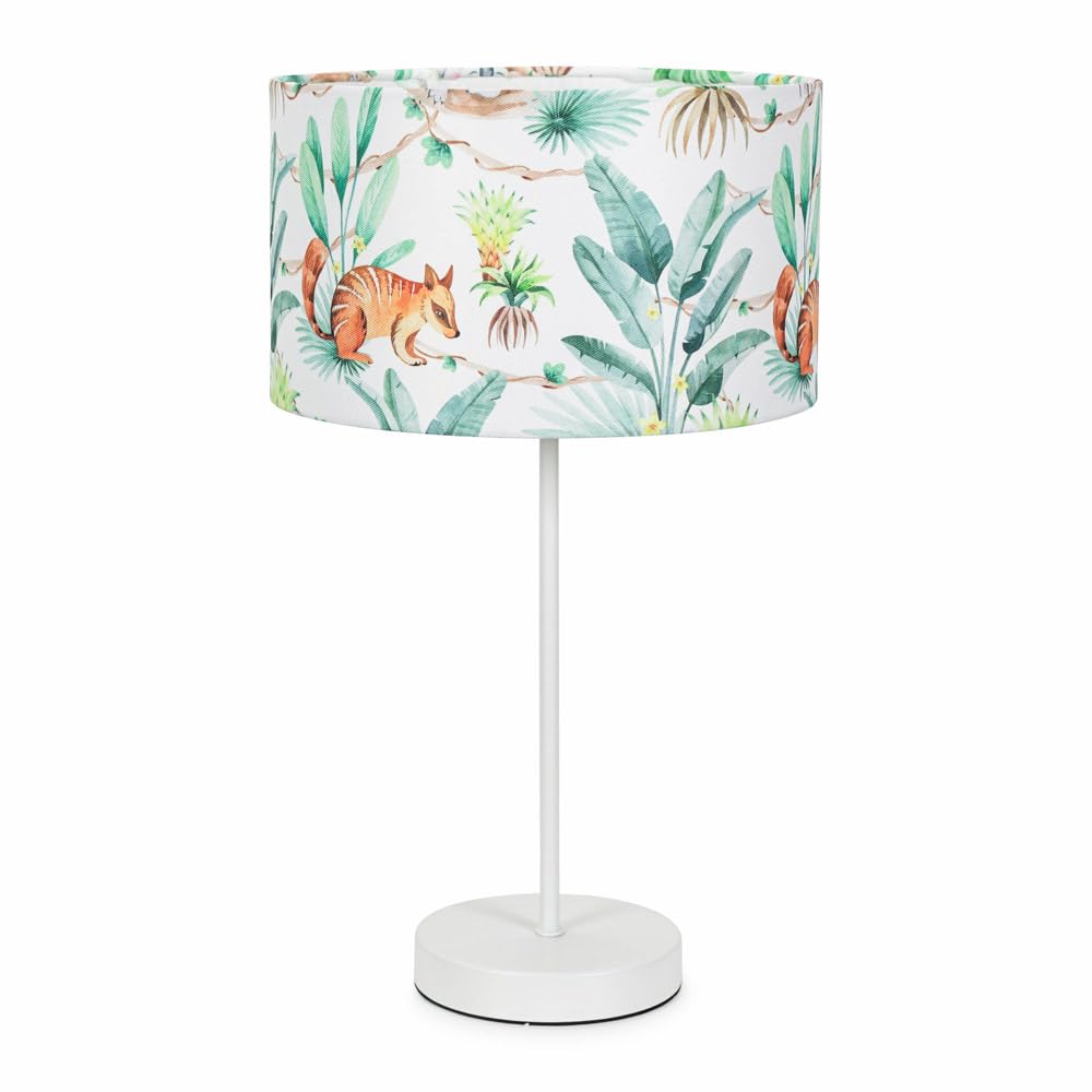 Charlie White Metal Single Stem Table Lamp - Jungle Lamp Shade - LED Bulb