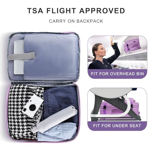 Image of Large Travel Backpack, Laptop Backpack for women, Expandable 52L Carry On Backpack, TSA Water Resistant Weekender 18.4 Inch Laptop Backpack, Anti Theft Business Computer Bag with Port, Purple