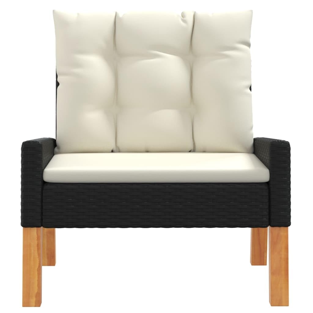 Juego de 4 sillas de jardín de ratán sintético y madera de acacia maciza, con mesa, 2 sillones y banco para terraza y balcón, incluye cojines