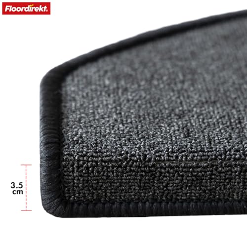 Floordirekt Treppenstufen Matten - London Pro Anthrazit - 1 Stück Stufenmatten Treppenteppich halbrund 25x65 cm