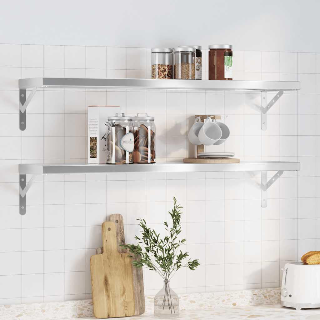 Generisch Wandregale 2 STK. 100x23,5 cm Silbern Edelstahl,Möbel,Regalsysteme,Wandregale-3214504