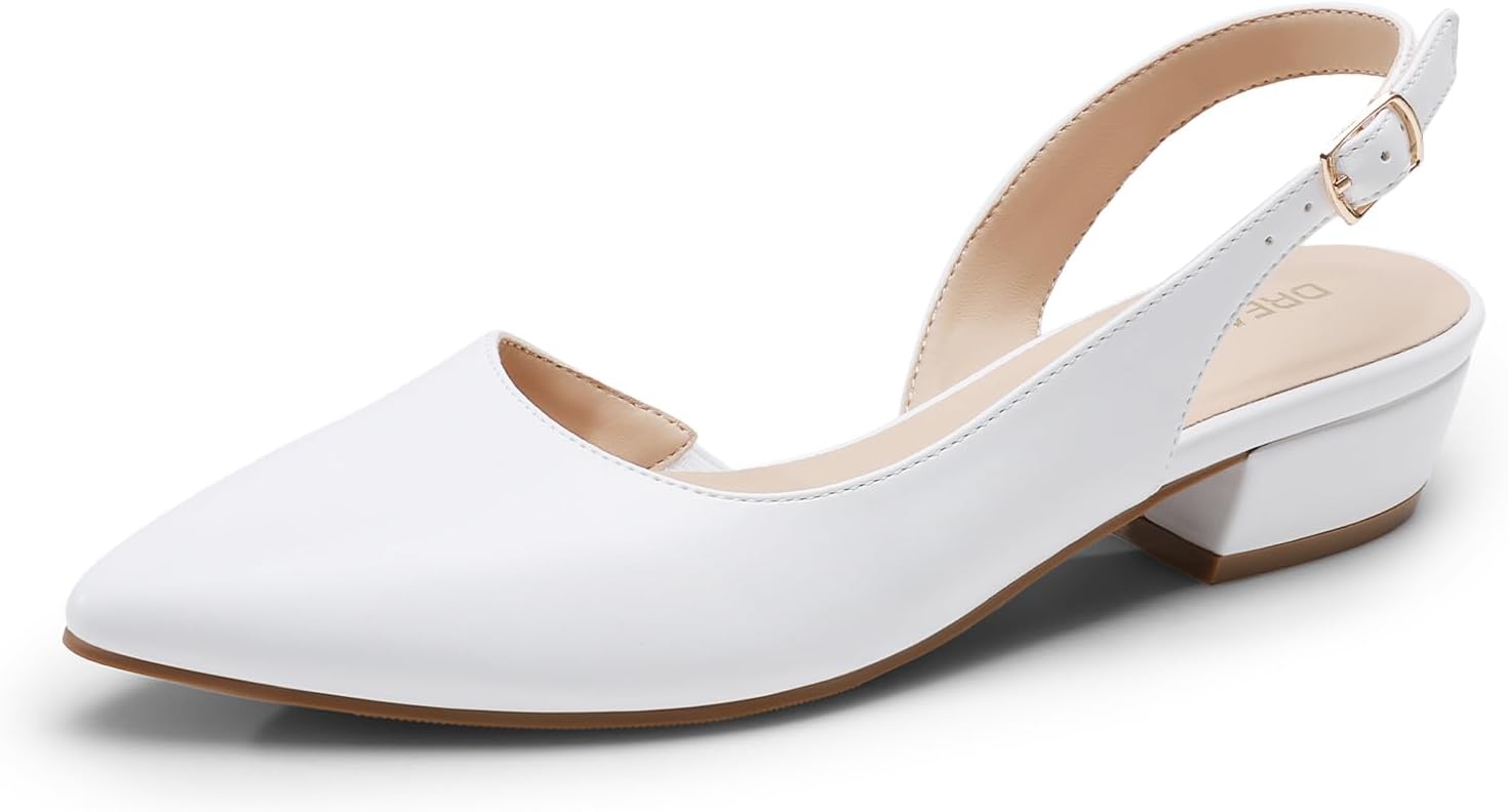DREAM PAIRS Womens Slingback Kitten Low Block Heels Closed Pointed Toe Ankle Strap Elegant Dressy Pumps Wedding Party Dress Shoes for Women