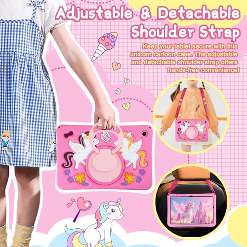 HianDier for Samsung Galaxy Tab A9+ Plus Case Cute Unicorn Silicone for Samsung A9 Plus Tablet Case with Detachable Strap and Rotatable Stand Shockproof Cover for Galaxy Tab A9+ 11" 2023-Rose Pink - image 4