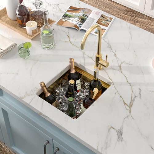 Image of 13 inchx15 inch Gold Bar Prep Sink Undermount Workstation | Brushed Gold NANO-PVD 16 Gauge T304 Stainless Steel Single Bowl Under Counter Basin for RV Kitchen Wet Bar Prep Station