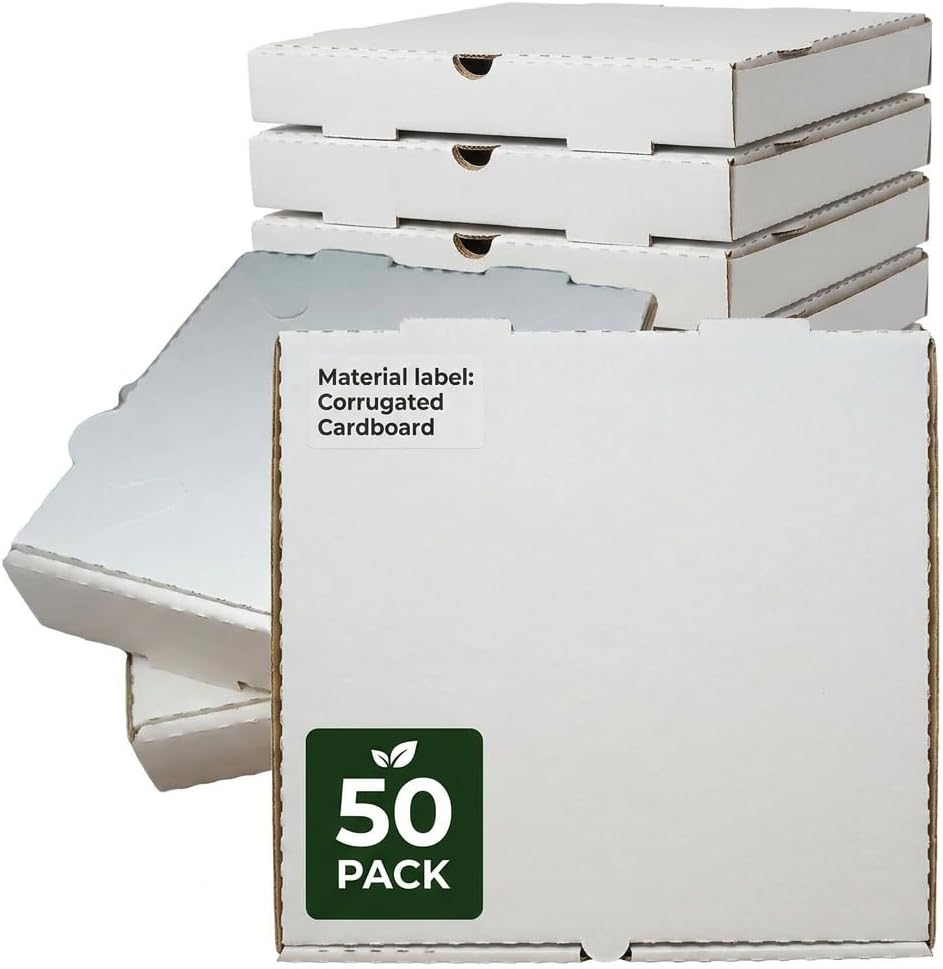 8x8 White Corrugated Cardboard Pizza Box 50 Pack Commercial Recyclable Food Packaging for Pizza, Pies, Cheesecakes, and Steaks
