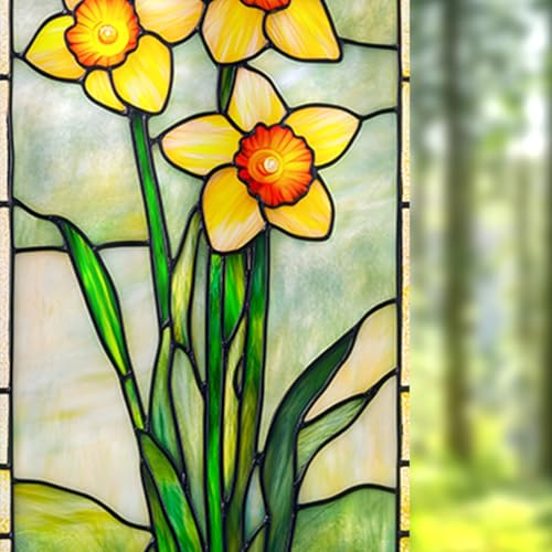 Image of Nuxovilar Sparkle Daffodil Floral Pattern Window Film 17.7x39.4 PVC