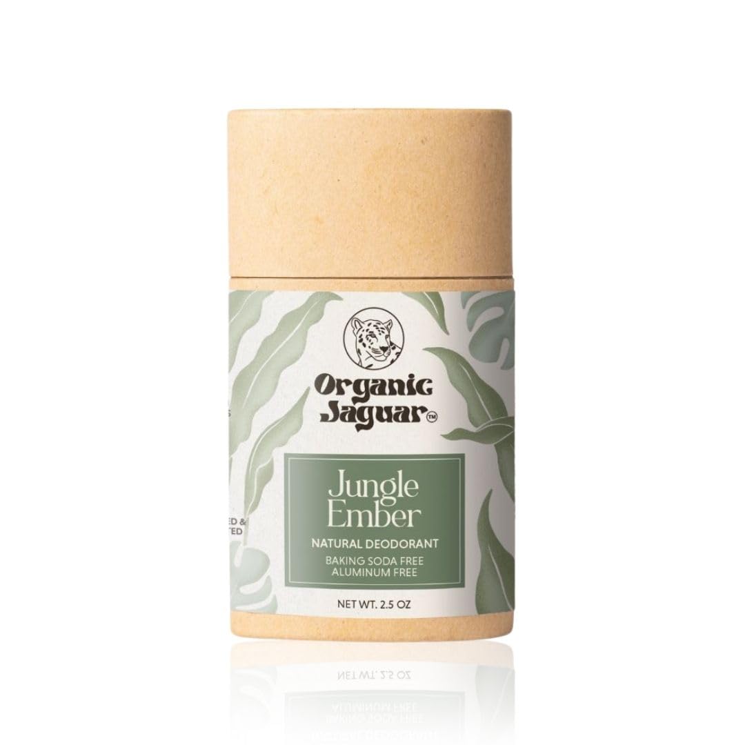 Organic Jaguar Aluminum Free Deodorant for Women and Men, 100% Natural Deodorant with Coconut Oil, Shea Butter, Baking Soda Free, Safe for Sensitive Skin, Long Lasting, Unisex, Jungle Ember, 2 oz