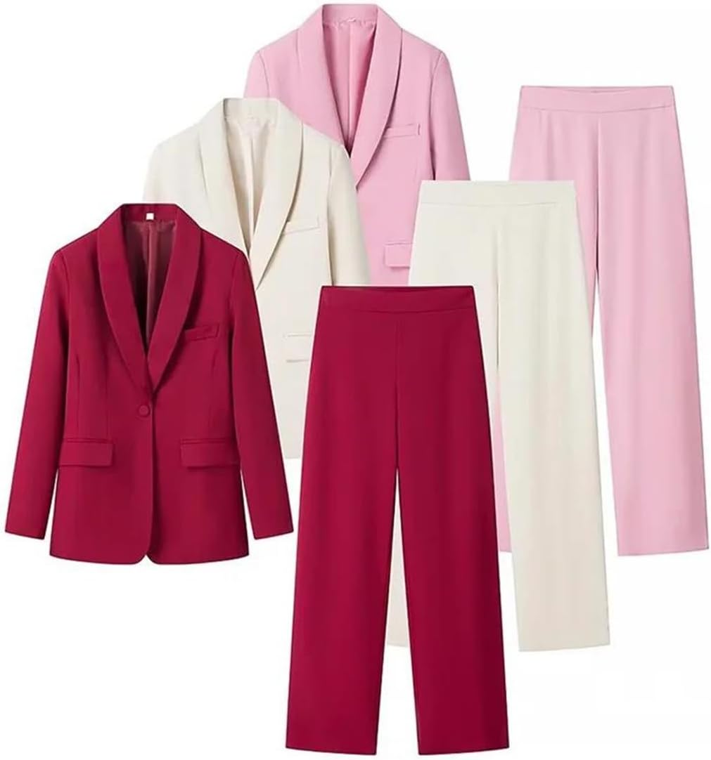 Women One Button Long Sleeves Pocket Decoration Lapel Blazers+High Waist Side Zipper Solid 2 Piece Set