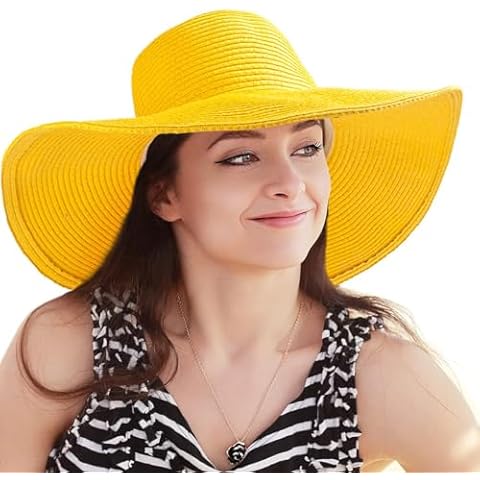 LADYBRO Ladies Hats for Summer Hat - Yellow Floppy Hat with Chin Strap Hats for Women Cover