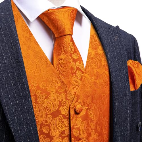 Men's Formal Vest Set with Tie Pocket Square Cufflinks for Suit Jacket Wedding Look3