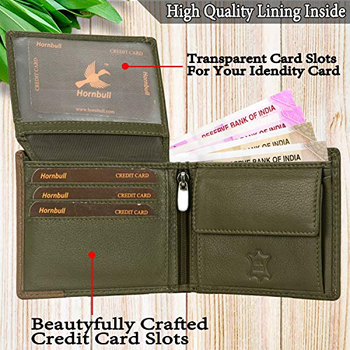 Image of HORNBULL Men's Personalized Wallet I Customized Slim Stylish Leather Purse with Name I Unique Birthday Gift for Men Boy Love Husband (Olive /Mud)