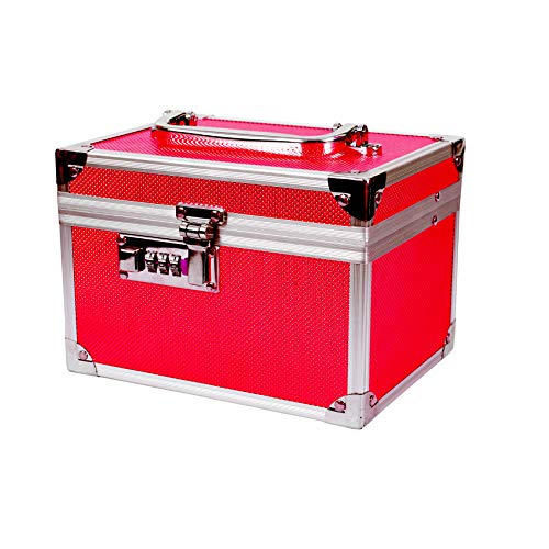 Navjai Red Vanity Make Up Box Mirror with Lock System Vanity Box for Bride Singardani Box for Jewellery Organizer Women Makeup kit Cosmetic Travel Bag with Fold Tray Metal Vanity case