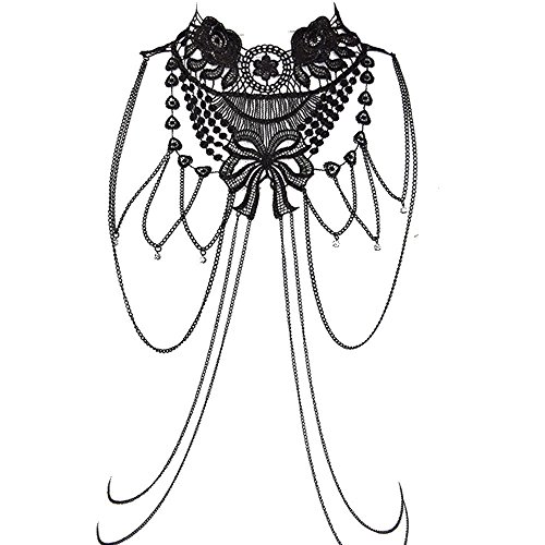 Cadena para el cuerpo de aleación de metal con flor negra y capas para moda de playa