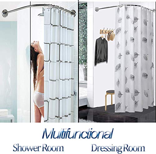 Quany Life Stretchable Corner Shower Curtain Rod - Drill Free Install 304 Stainless L Shaped 23.6-32" X 23.6-32",For Bathroom, Clothing Store（Free Curtain Hook） #TOP5
