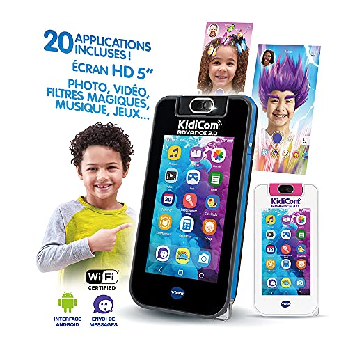 VTech - KidiCom Advance 3.0 Noir, Portable Enfant sans Forfait Sécurisé â€“ 6/12 Ans â€“ Version FR