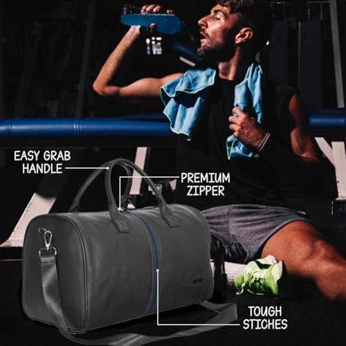 Image of Kenneth Cole Unisex Travel 30L Duffle Bag | Durable PU Vegan Leather | Detachable Adjustable Strap & Sturdy Stitching | Spacious & Stylish Travel, Gym, Weekend Bag for Men & Women | Black