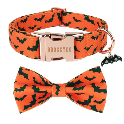 ADOGGYGO Halloween Dog Collar with Bow, Detachable Bat Print Bowt...
