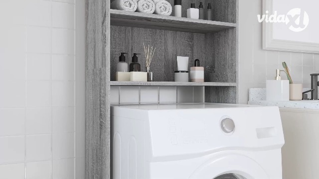 Mobile Lavatrice Grigio Cemento 64x24x190cm - Legno Multistrato, Vano 88.5cm, 25.8KG - Foto 3