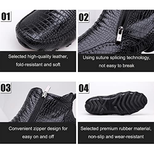 PURCHAWEE Men's Leather Print Loafers,Hand-Sewn Casual Non-Slip Side Zipper Good Arch Support Soft Breathable Dress Shoes3