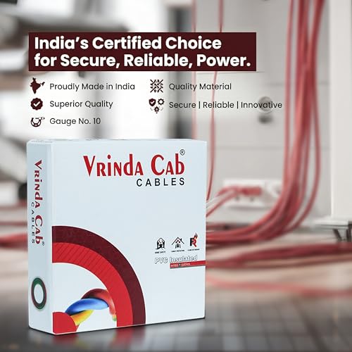 Image of VRINDA Red 4mm 90 Meter Electrical Wire | FR PVC Insulated Heavy-Duty CCA Copper Cable for Home, Office & Industrial Wiring | Durable & Safe Performance