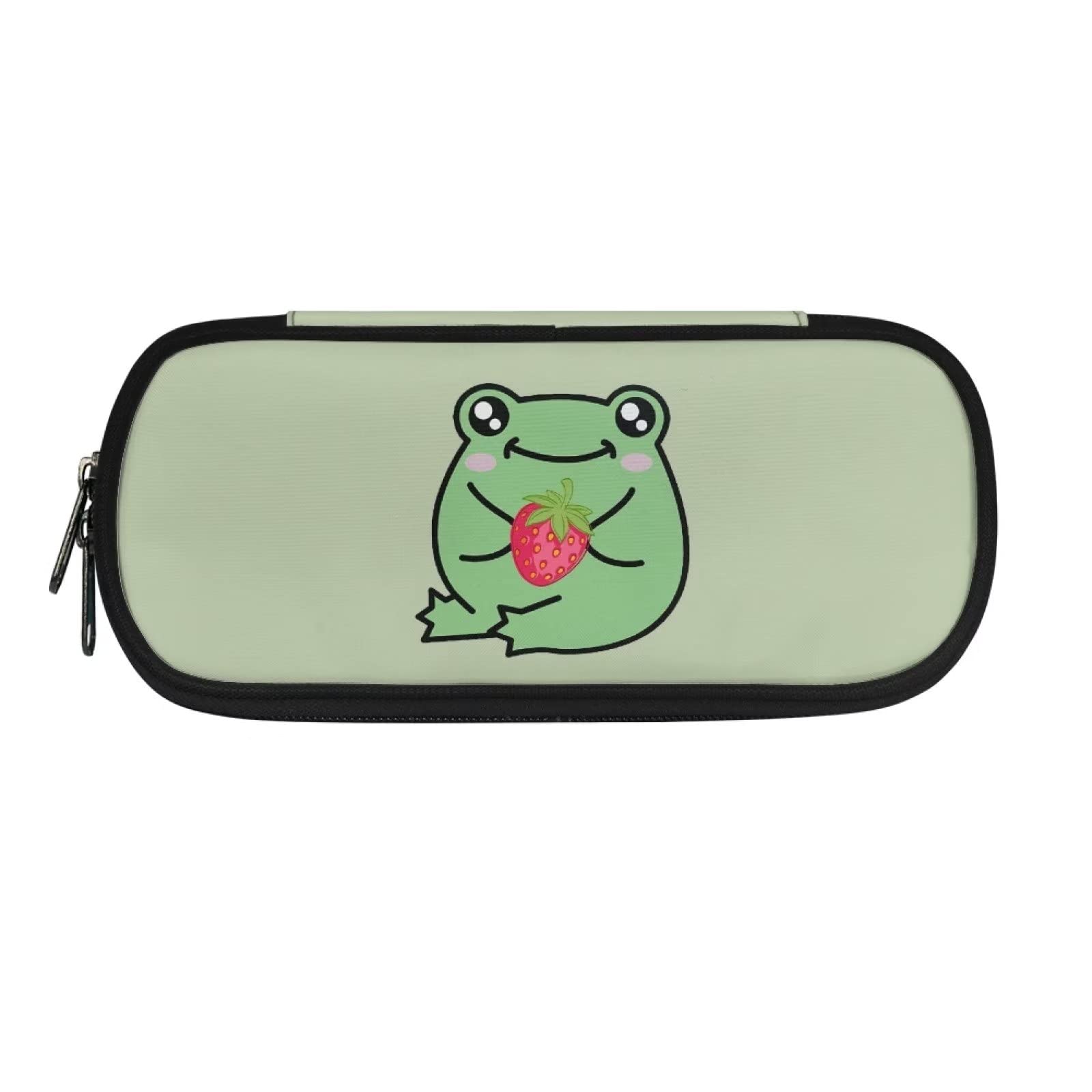 DISNIMO Cute Strawberry Frog Large Storage Pencil Pen Case Bag with Zipper Big Capacity Pouch Organizer for Office College School Travel Holder Box