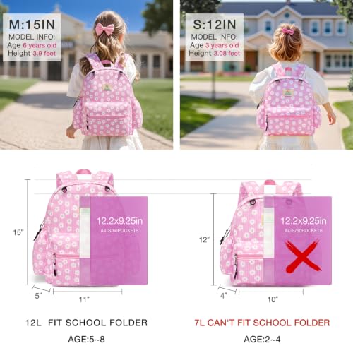Image of STEAMEDBUN Corduroy Toddler Backpack for Girls 2-4: Kids backpack for Boys Girls - 12 inch Preschool Kindergarten Backpacks - Pink Daisy