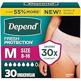 Depend Fresh Protection Adult Diapers, Incontinence Underwear for Women, Disposable, Maximum, Medium, Blush, 30 Count, Packaging May Vary