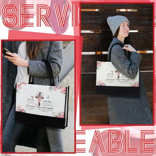Aliceset 2 Pcs Christian Gifts for Women Spanish Canvas Tote Gifts Religious Bible Verse Tote Bag with Makeup Bag4