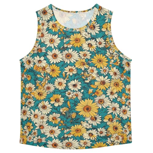Cartoon Sunflower Star Teal Tank Tops for Boys Sleeveless Kids Vest Athletic Tops for Running Sports Beach 3T