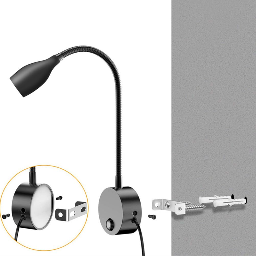 AoLa Lampka do czytania LED z przełącznikiem Kinkiet Elastyczna lampa na gęsiej szyi Obrotowe oświetlenie ścienne 3W z portem ładowania USB Lampka nocna z wtyczką i Lampka do czytania Naścienny