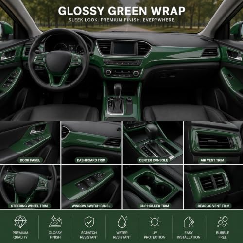 Image of WISDOM Olive Green Glossy Vehicle Wrap Vinyl High Gloss Finish Easy Apply Air-Release Weatherproof DIY Car & Motorcycle Wrap (Olive Green Glossy, 20 Inch X 12 Feet)