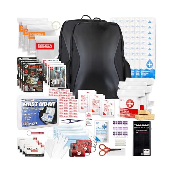 Earthquake Kit - 72 HRS Essential Emergency Survival Kit, Heavy Duty 72 Hour Bug Out Bag Survival Kit for Earthquake, Hurricane, Tsunami - Include Emergency First Aid Kit, Water, Food (Black 4P)