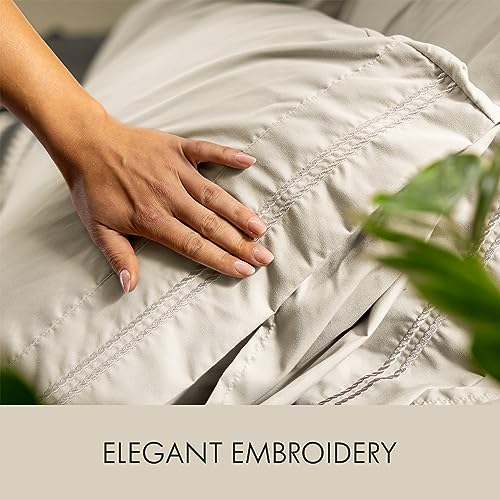 Image of ClevaHome Queen Size Sheet Set - 6 Piece Fitted Queen Sheets Set, Oat Milk