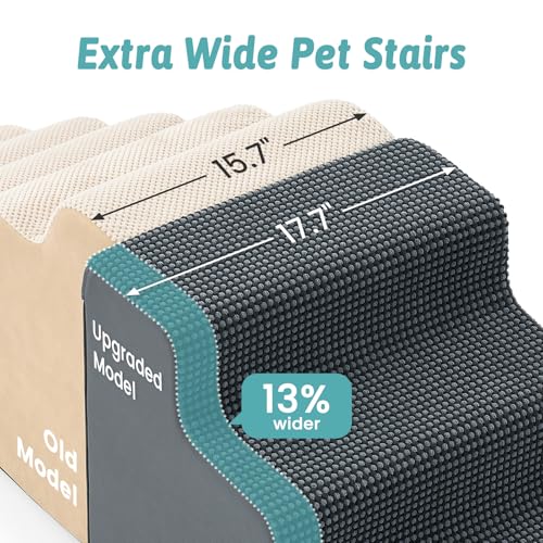 Image of COZY KISS Dog Stairs for Small Dogs, 3-Step 2-in-1 Dog Steps,22.4 inch H | 5-step dog stairs and ramps,Non-Slip Base,for Couch & Bed, Dark Grey