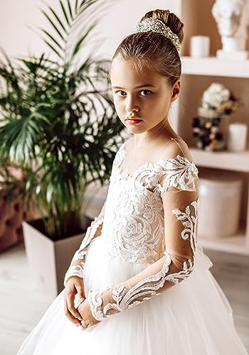 JISISANG Flower Girls Lace Tulle Ball Gowns with Bow-Knot First Communion Dresses Tutu Pageant Dress for Wedding Princess3