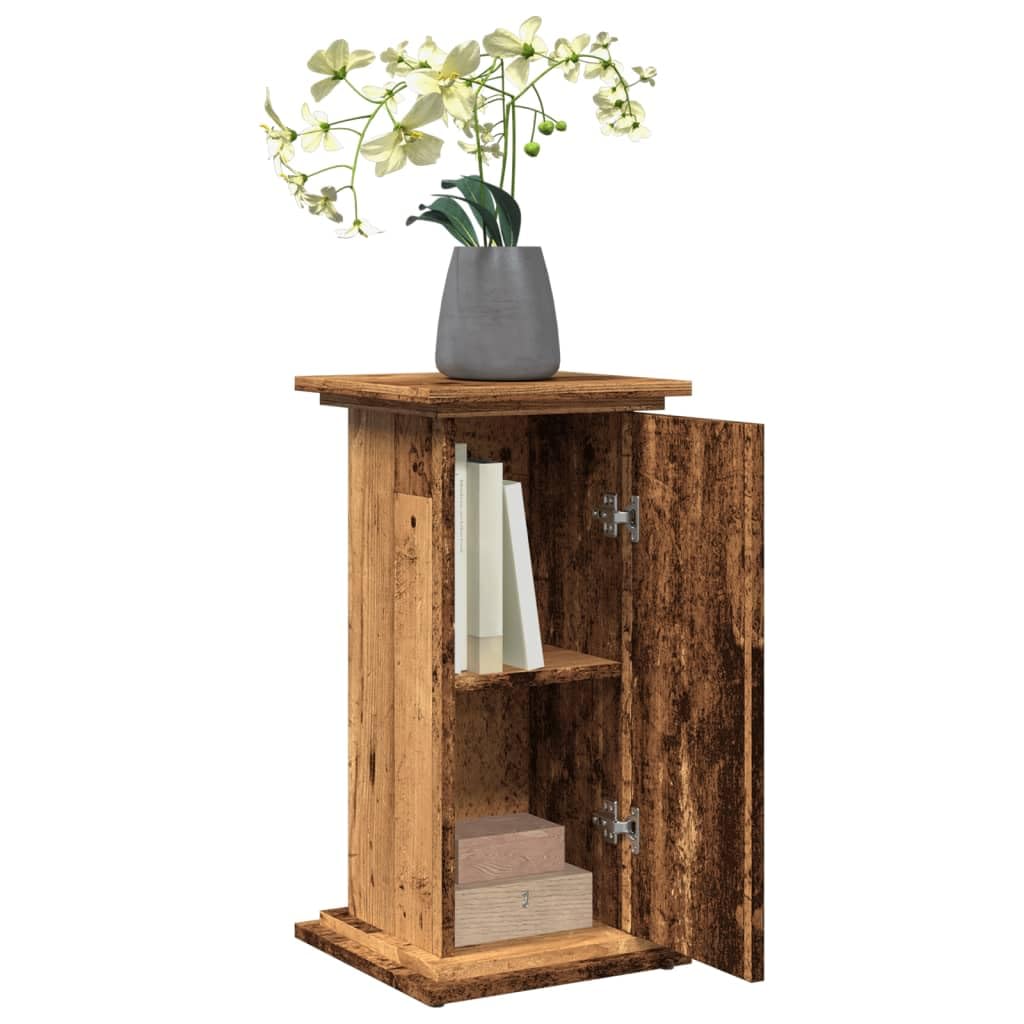 Postament mit Stauraum Altholz-Optik aus Holzwerkstoff 31 x 30 x 60 cm, pflanzenständer mit Tür, blumenständer, pflanzenregal für wohnzimmer balkon terrasse deko und 60 kg Belastbarkeit