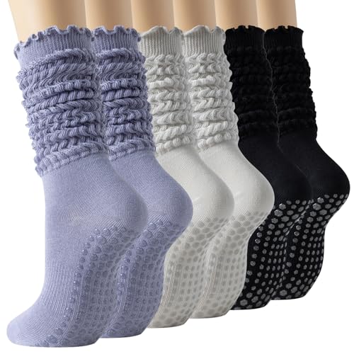 Image of BISOUSOX Pilates Grip Socks for Women, Slouch Scrunch Non Slip Yoga Socks, Ankle Crew Socks for Home, Workout, Hospital