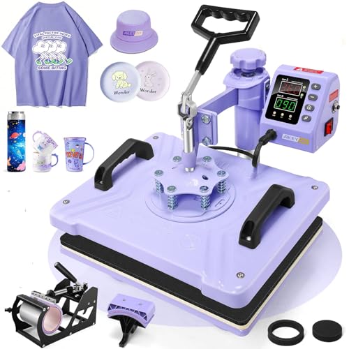 Image of WHUBEFY Heat Press,5 in 1 Tshirt Printing Machine 15"x12" Digital Industrial Heat Transfer Machine,Sublimation Heat Press Machine for T Shirts/Mug/Cap/Plate/DIY (5 in 1 Heat Press(Purple))