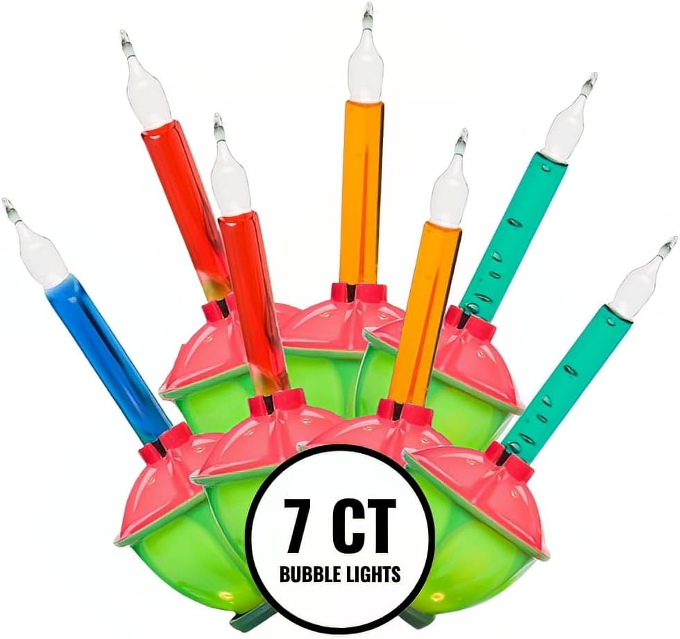 Brite Star 7 Count Bubble Lights, Red/Green Base, Multicolor