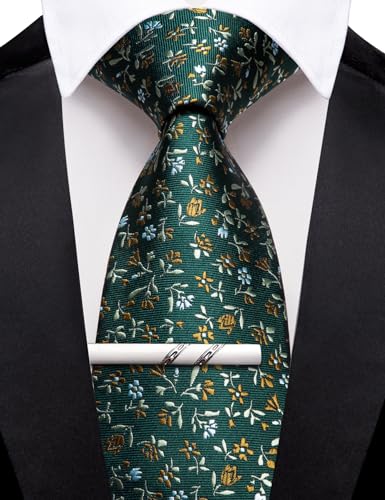 Image of Barry.Wang Floral Ties for Men Flower Necktie with Tie Clip Formal