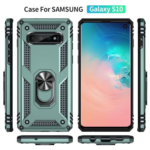 for Galaxy S10 Case: Samsung Galaxy S10 Case with HD Screen Protector - Military Grade Protective Cases with Ring for Samsung S10(Dark Green) - image 4