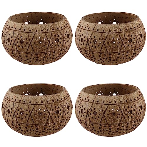 HAKZEON 4 PCS Coconut Shell Candle Holders, Coconut Shell Candles Bulk, Coconut Votive Holder, Tropical Decorative Candle Holders for Table, Tropical Decor