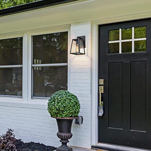 Black Farmhouse Porch Lights Outdoor, Modern Rustic Waterproof Anti-Rust Exterior Wall Sconces Trapezoid Lights Fixture With Seeded Glass For Patio, Yard, Garage, Front Door #TOP2