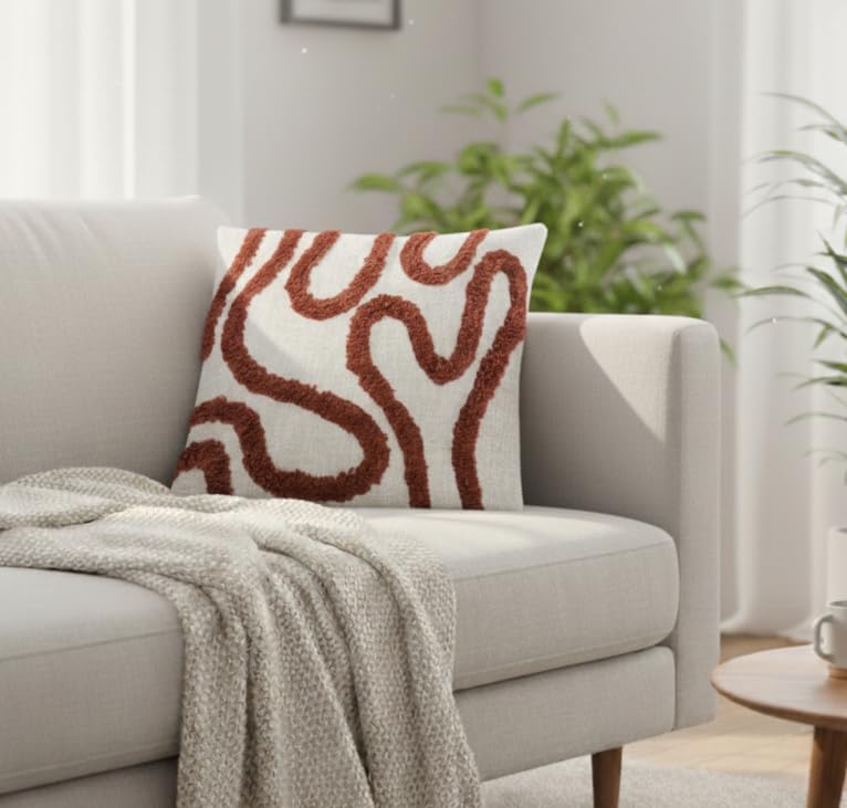 Image of Furnistitchs Premium Decorative Throw Cushion Pillow Cover Boho Home Decor - Living Room Bedroom Couch Sofa Cushion Covers 16 inch x 16 inch (1, Rust Zigzag)